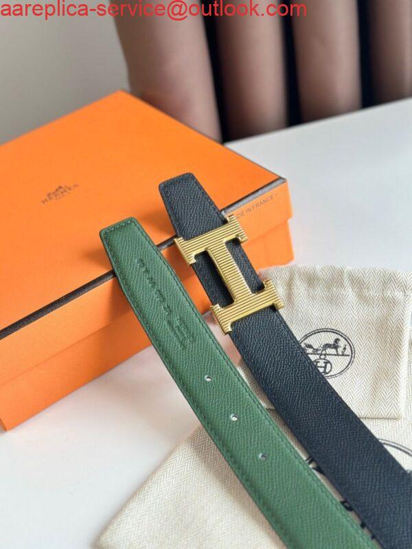 Replica Hermes H Striee Reversible Belt 32MM in Green and Black Epsom Calfskin 4