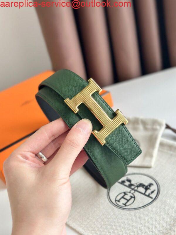 Replica Hermes H Striee Reversible Belt 32MM in Green and Black Epsom Calfskin 5