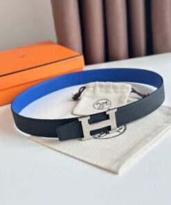 Replica Hermes H Striee Reversible Belt 32MM in Blue and Black Epsom Calfskin 2