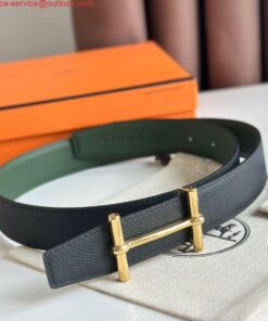 Replica Hermes H d'Ancre Reversible Belt 32MM in Black and Green Epsom Calfskin