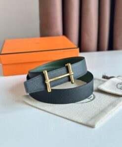 Replica Hermes H d'Ancre Reversible Belt 32MM in Black and Green Epsom Calfskin 2