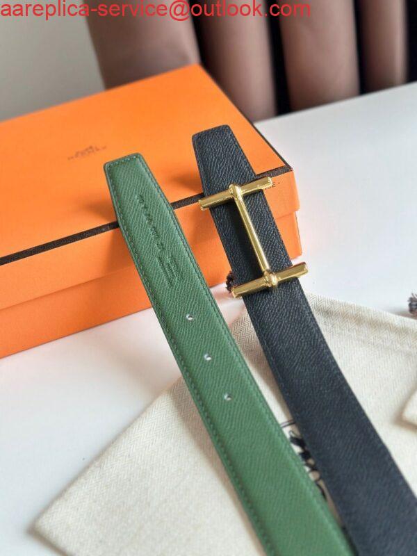 Replica Hermes H d'Ancre Reversible Belt 32MM in Black and Green Epsom Calfskin 3