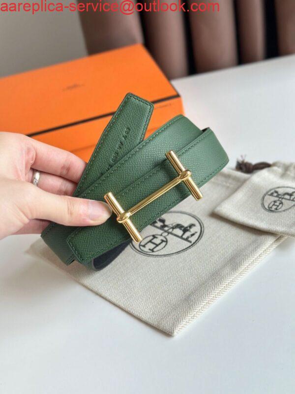 Replica Hermes H d'Ancre Reversible Belt 32MM in Black and Green Epsom Calfskin 4