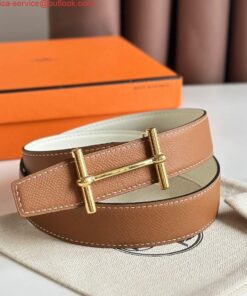 Replica Hermes H d'Ancre Reversible Belt 32MM in Gold and White Epsom Calfskin