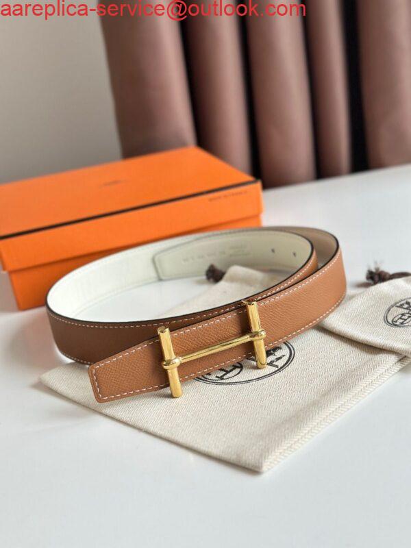 Replica Hermes H d'Ancre Reversible Belt 32MM in Gold and White Epsom Calfskin 2