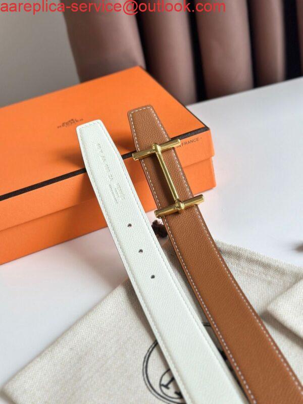 Replica Hermes H d'Ancre Reversible Belt 32MM in Gold and White Epsom Calfskin 3