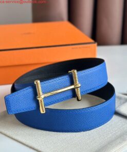 Replica Hermes H d'Ancre Reversible Belt 32MM in Blue and Black Epsom Calfskin