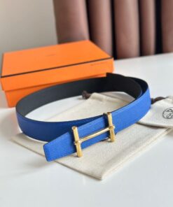 Replica Hermes H d'Ancre Reversible Belt 32MM in Blue and Black Epsom Calfskin 2