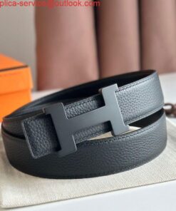 Replica Hermes Constance Reversible Belt 38MM in Clemence Leather with Black Buckle