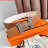 Replica Hermes Mini Constance 24mm Reversible Belt Taupe/White 9