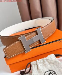 Replica Hermes Constance Reversible Belt 38MM in Gold and White Epsom Calfskin