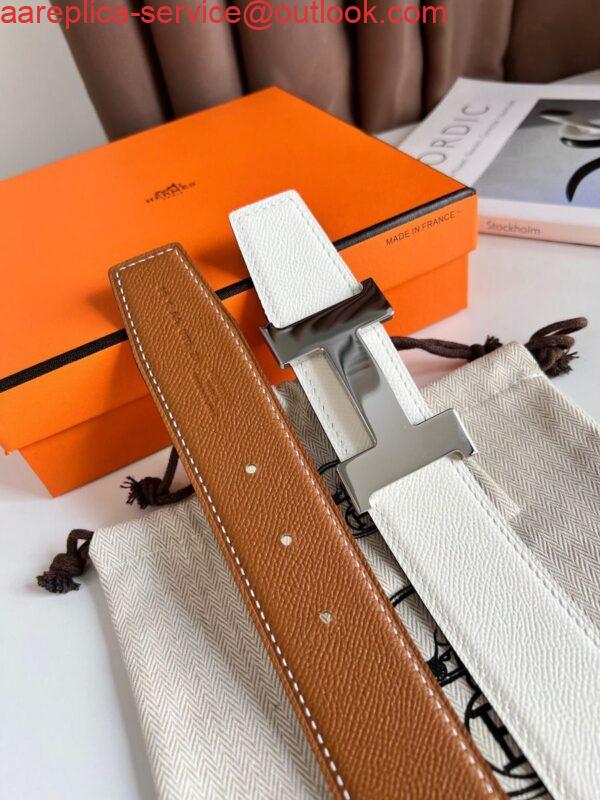 Replica Hermes Constance Reversible Belt 38MM in Gold and White Epsom Calfskin 4