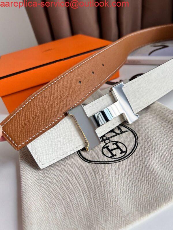 Replica Hermes Constance Reversible Belt 38MM in Gold and White Epsom Calfskin 5