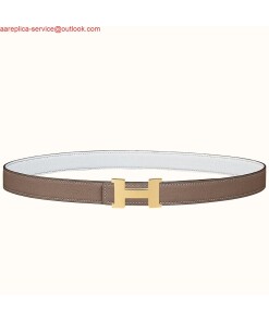 Replica Hermes Mini Constance 24mm Reversible Belt Taupe/White