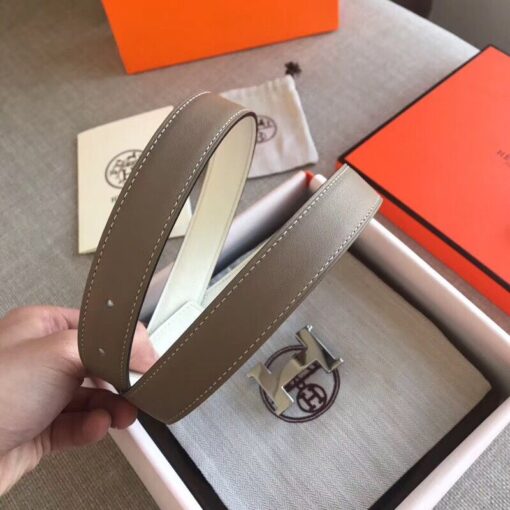 Replica Hermes Mini Constance 24mm Reversible Belt Taupe/White 2