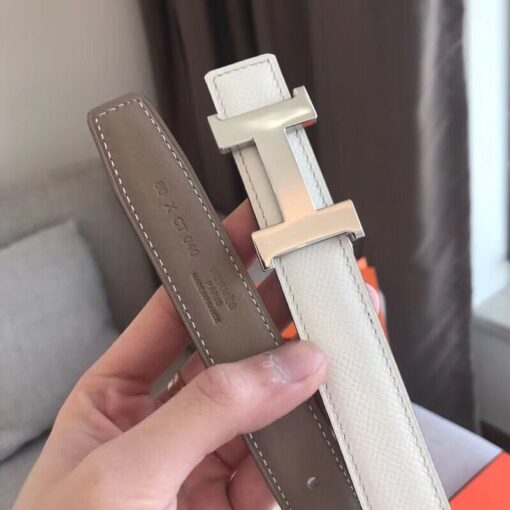 Replica Hermes Mini Constance 24mm Reversible Belt Taupe/White 3