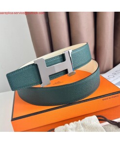 Replica Hermes Constance Reversible Belt 38MM in Green and Craie Epsom Calfskin