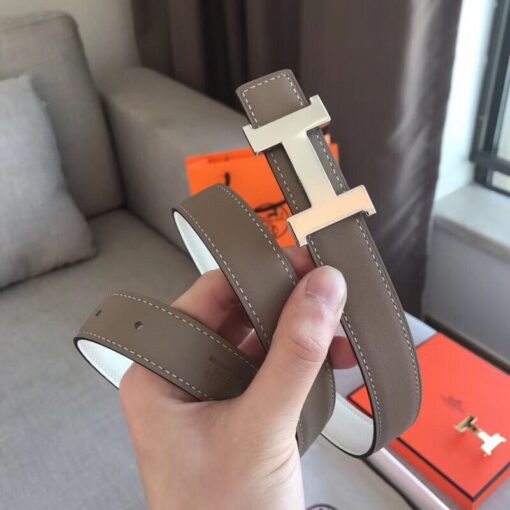 Replica Hermes Mini Constance 24mm Reversible Belt Taupe/White 6