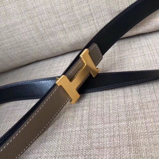 Replica Hermes Mini Constance 24mm Reversible Belt Black/Taupe 6