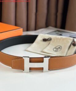 Replica Hermes Constance Reversible Belt 38MM in Gold Epsom Calfskin 2