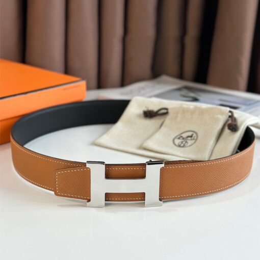 Replica Hermes Constance Reversible Belt 38MM in Gold Epsom Calfskin 2