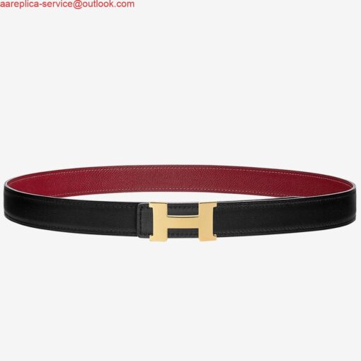 Replica Hermes Mini Constance 24mm Reversible Belt Black/Ruby