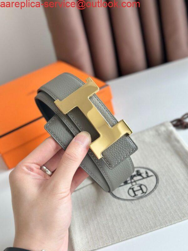 Replica Hermes Constance Reversible Belt 38MM in Grey Clemence Leather 3