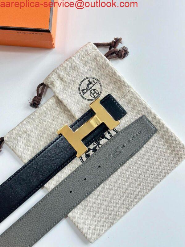 Replica Hermes Constance Reversible Belt 38MM in Grey Clemence Leather 5