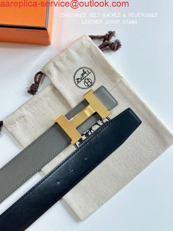 Replica Hermes Constance Reversible Belt 38MM in Grey Clemence Leather 6