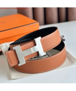 Replica Hermes Constance Reversible Belt 38MM in Gold Clemence Leather