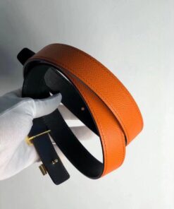 Replica Hermes Mini Constance 24mm Reversible Belt Black/Orange 2