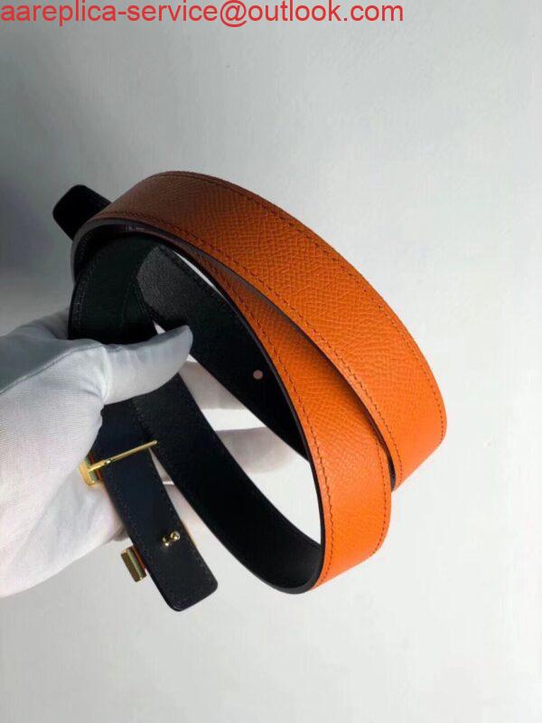 Replica Hermes Mini Constance 24mm Reversible Belt Black/Orange 2