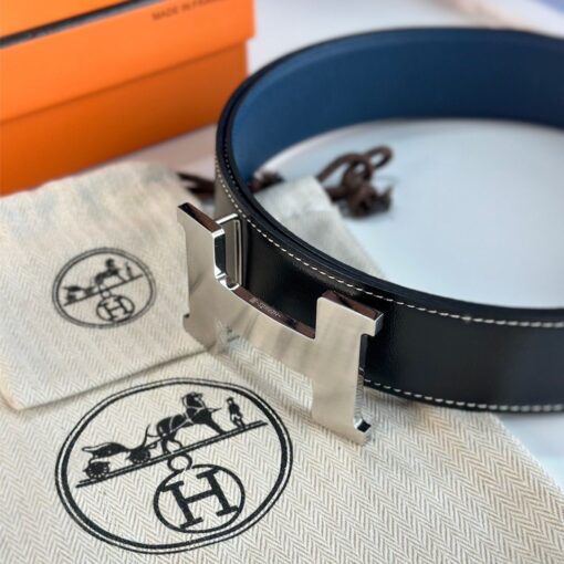 Replica Hermes Constance Reversible Belt 38MM in Blue Clemence Leather 2