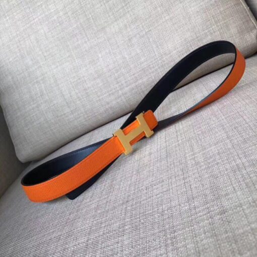 Replica Hermes Mini Constance 24mm Reversible Belt Black/Orange 4