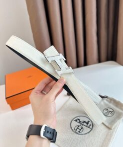 Replica Hermes H Speed Reversible Belt 32MM in White Epsom Calfskin 2