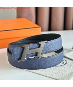 Replica Hermes H Speed Reversible Belt 32MM in Blue Saphir Epsom Calfskin