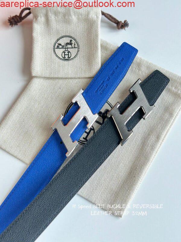 Replica Hermes H Speed Reversible Belt 32MM in Blue and Green Epsom Calfskin 2