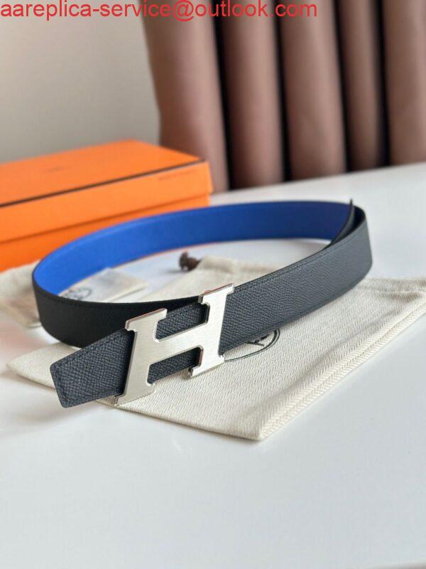 Replica Hermes H Speed Reversible Belt 32MM in Blue and Green Epsom Calfskin 3