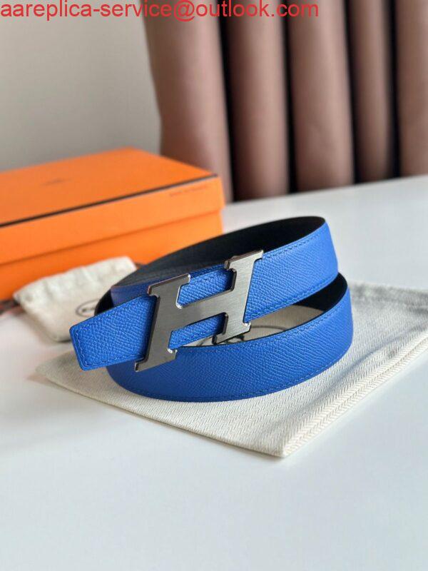 Replica Hermes H Speed Reversible Belt 32MM in Blue and Green Epsom Calfskin 4