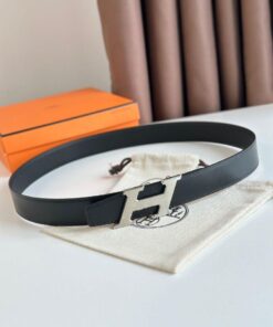 Replica Hermes H Speed Reversible Belt 32MM in Black Clemence Leather 2