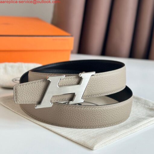 Replica Hermes H Speed Reversible Belt 32MM in Grey Clemence Leather