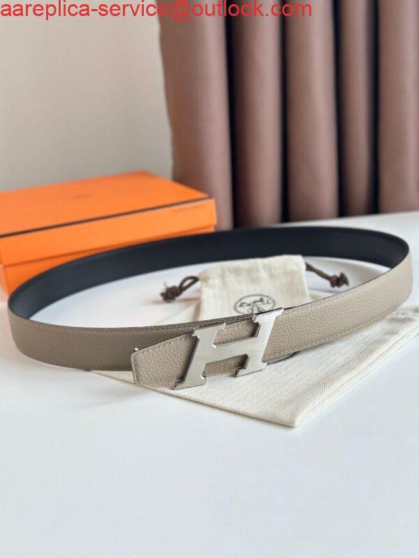 Replica Hermes H Speed Reversible Belt 32MM in Grey Clemence Leather 3