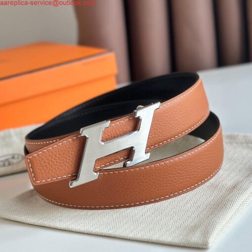 Replica Hermes H Speed Reversible Belt 32MM in Gold Clemence Leather