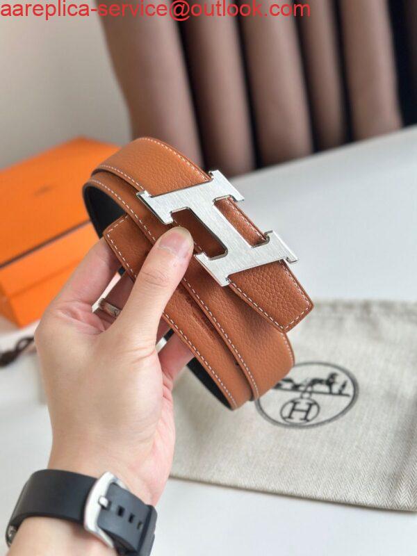 Replica Hermes H Speed Reversible Belt 32MM in Gold Clemence Leather 4