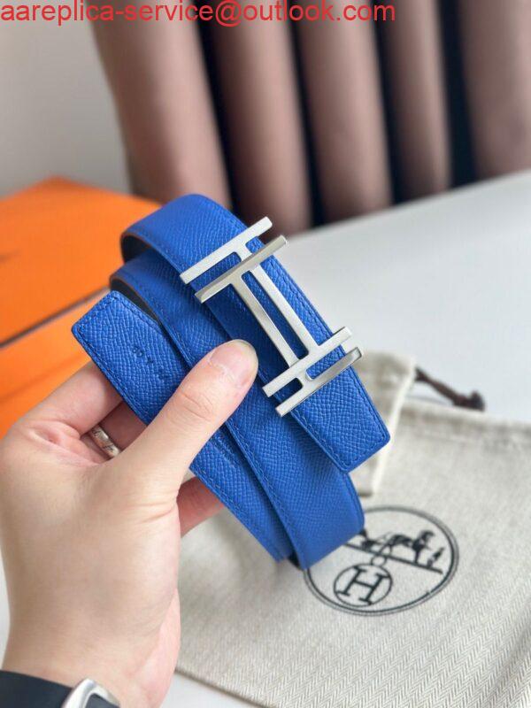 Replica Hermes H au Carre Reversible Belt 32MM in Blue and Black Epsom Leather 3