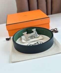 Replica Hermes H Reversible Belt 32MM in Black and Green Epsom Leather 2