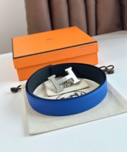 Replica Hermes H Reversible Belt 32MM in Blue and Black Epsom Leather 2