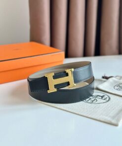 Replica Hermes H Reversible Belt 32MM in Black Clemence Leather 2