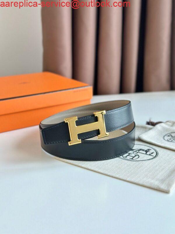 Replica Hermes H Reversible Belt 32MM in Black Clemence Leather 2