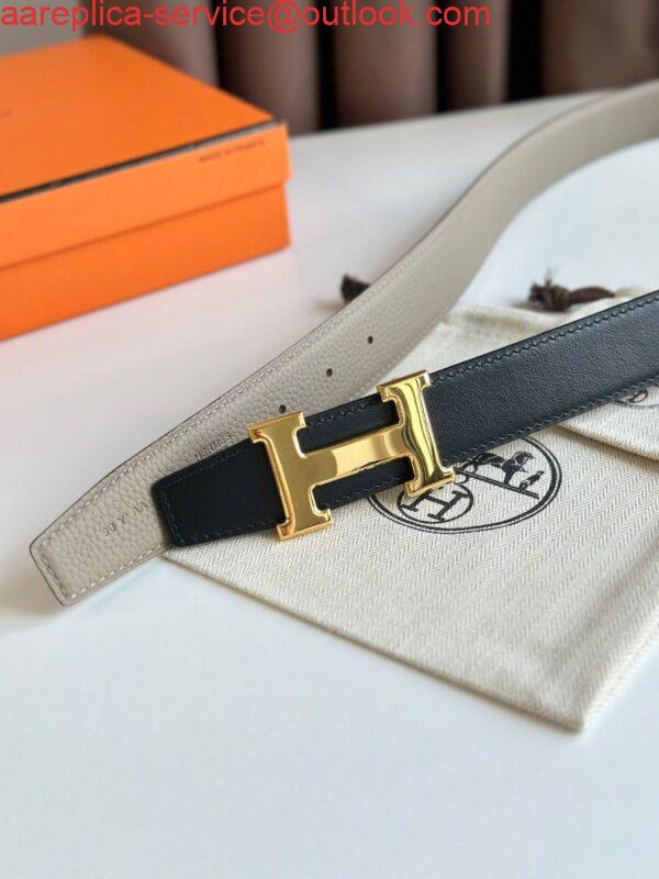 Replica Hermes H Reversible Belt 32MM in Black Clemence Leather 4